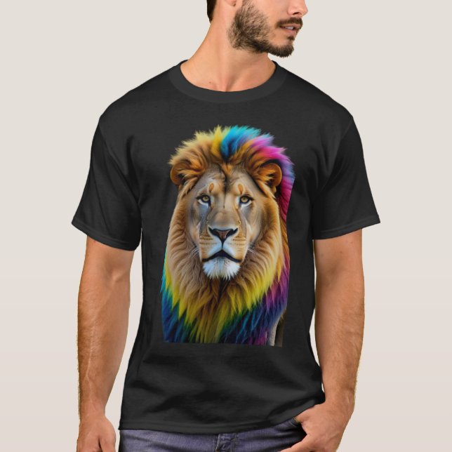 Vibrant Lion Design Colorful Animal Art T Shirt (Framsida)