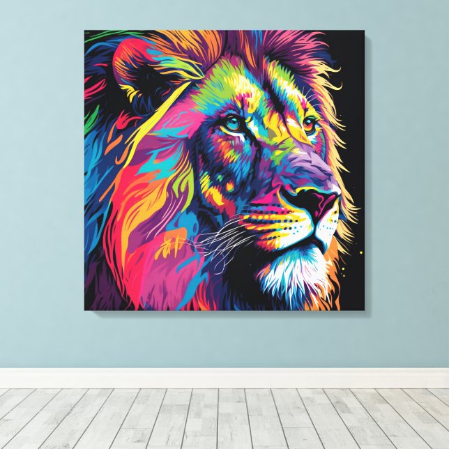 Vibrant lion painting canvastryck (Insitu (trägolv))