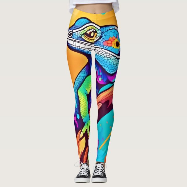 Vibrant Lizard Artwork Leggings (Framsida)