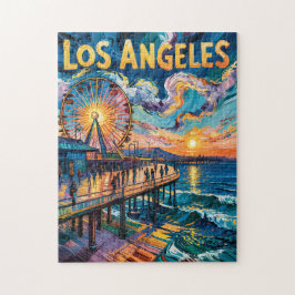 Vibrant Los Angeles Pier Sunset Van Gogh Vintage Pussel