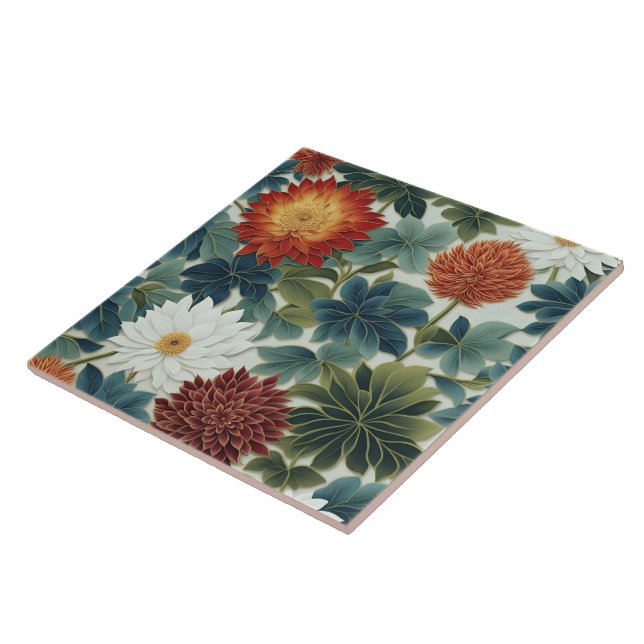 Vibrant Lotus och Chrysanthemum Design Kakelplatta (Sidan)