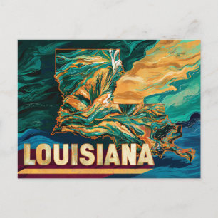 Vibrant Louisiana Karta Art Vykort