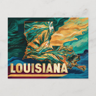Vibrant Louisiana Karta Art Vykort
