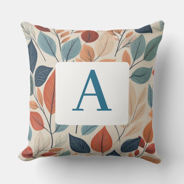 Vibrant Löv Mönster med Monogram Kudde (Framsida)