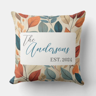 Vibrant Löv Mönster med Namn och år Kudde
