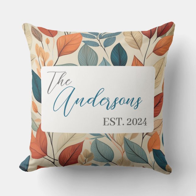 Vibrant Löv Mönster med Namn och år Kudde (Framsida)