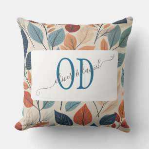 Vibrant Löv Mönster med Namn och Monogram Kudde