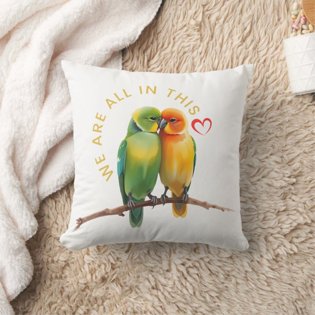 Vibrant Lovebirds & Hearts Watercolor Illustration Kudde (Filt)