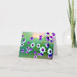 Vibrant Lycklig Lila och vita blommor Tack Kort