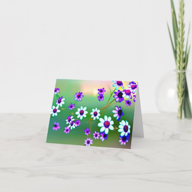 Vibrant Lycklig Lila och vita blommor Tack Kort (Framsida)