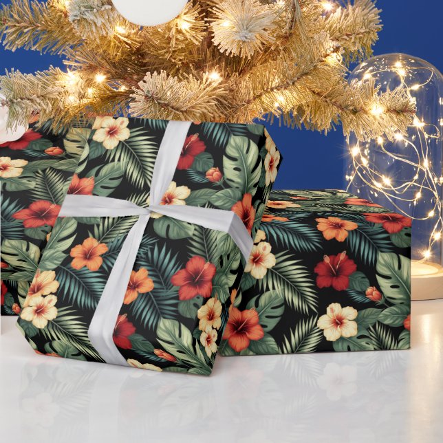 Vibrant Magenta Hibiscus Tropical Florals Presentpapper (Helgdagar)