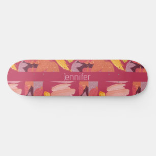 Vibrant Magenta och Guld Abstrakt Mini Skateboard Bräda 18,5 Cm