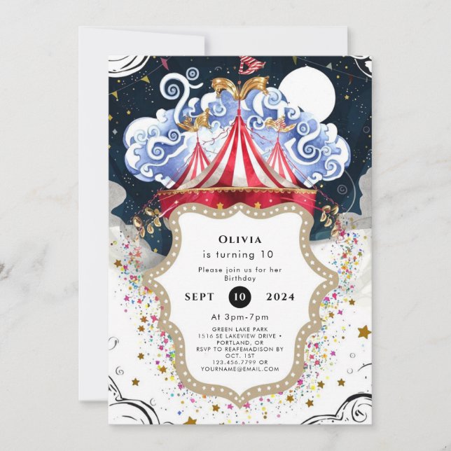 Vibrant Magic Circus Birthday Inbjudningar (Framsida)