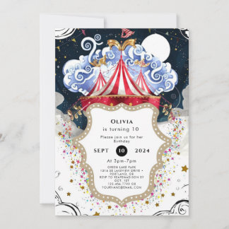 Vibrant Magic Circus Birthday Inbjudningar