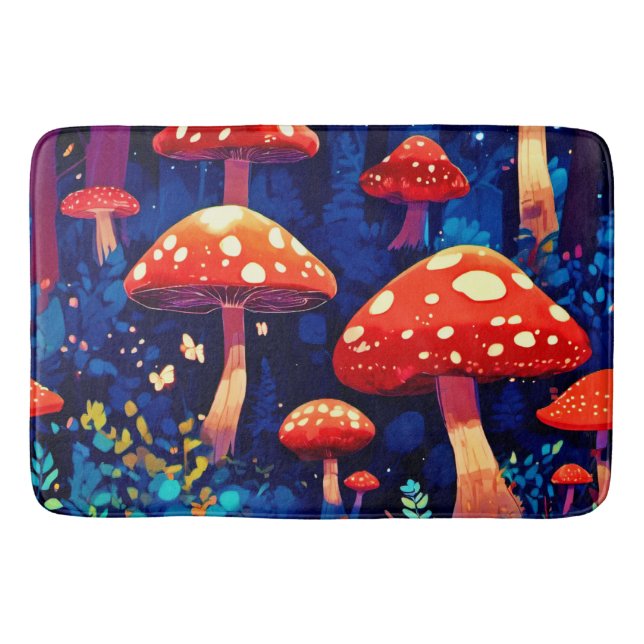 Vibrant Magic Mushroom Forest Art Badrumsmatta (Framsidan)