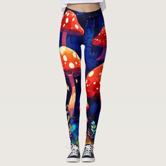 Vibrant Magic Mushroom Forest Art Leggings (Framsida)
