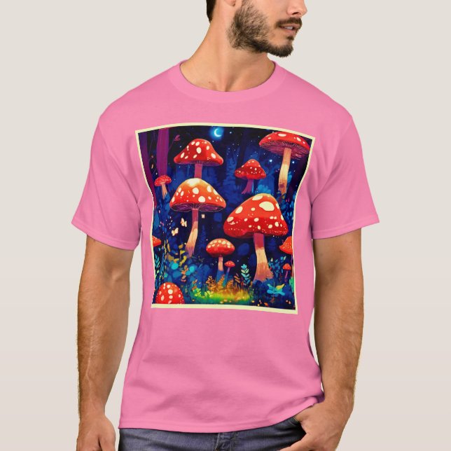 Vibrant Magic Mushroom Forest Art T Shirt (Framsida)