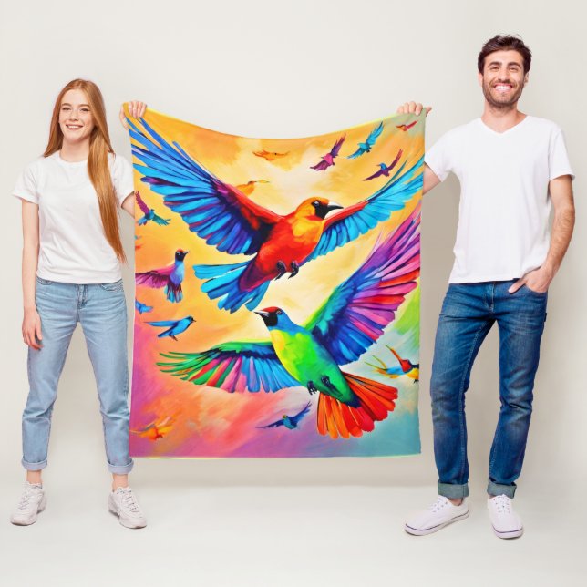 Vibrant målning av fåglar fleecefilt (På plats)