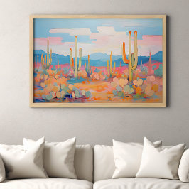 Vibrant målningskaktus Desert Western Art Poster
