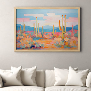Vibrant målningskaktus Desert Western Art Poster