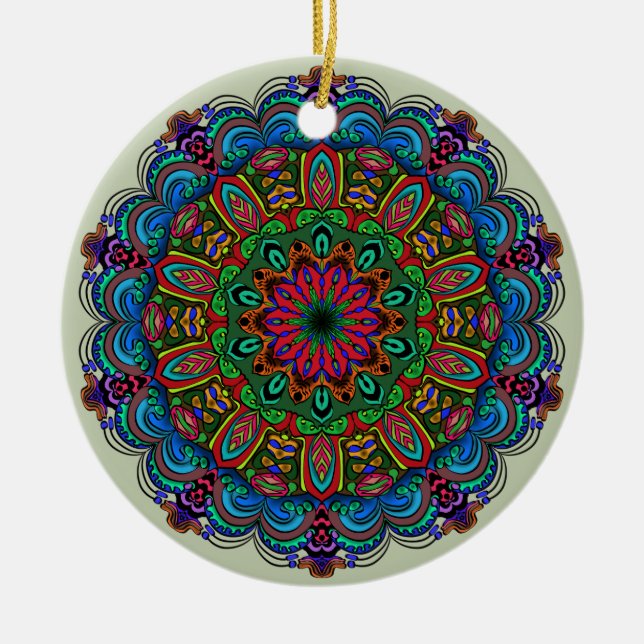 Vibrant Mandala Blommigt & Geometric Mönster Julgransprydnad Keramik (Framsidan)