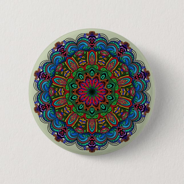 Vibrant Mandala Blommigt & Geometric Mönster Knapp (Framsida)