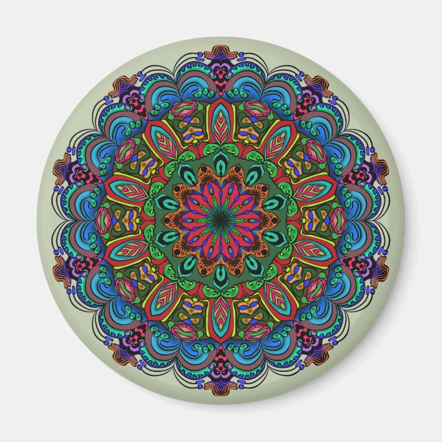 Vibrant Mandala Blommigt & Geometric Mönster Magnet (Framsidan)