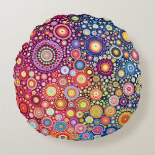 Vibrant Mandala Boho Circles Round Pillow Rund Kudde
