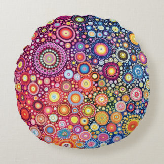 Vibrant Mandala Boho Circles Round Pillow Rund Kudde