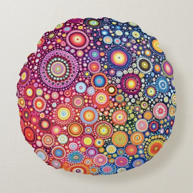 Vibrant Mandala Boho Circles Round Pillow Rund Kudde (Framsidan)