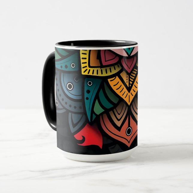 Vibrant Mandala Design Mugg (Framsida vänster)