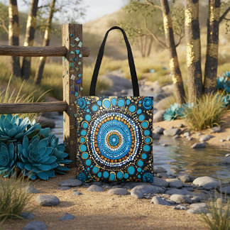 Vibrant Mandala Dot Pattern Tote Bag with Blue and Tygkasse