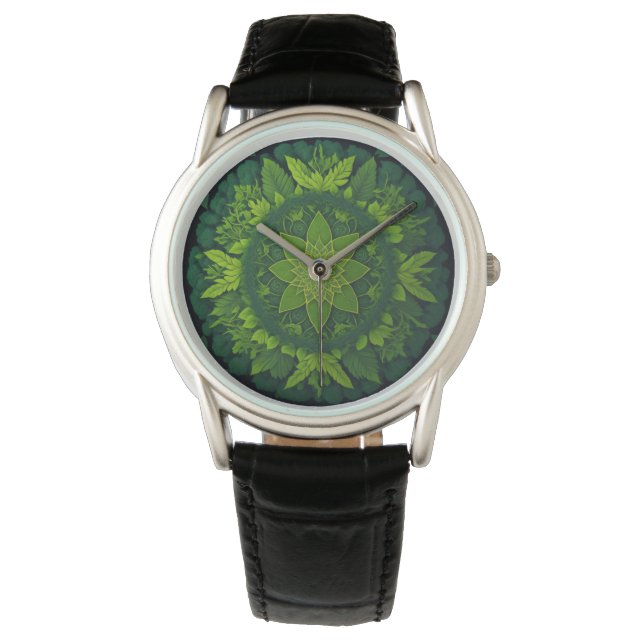 Vibrant mandala of forest foliage armbandsur (Framsida)