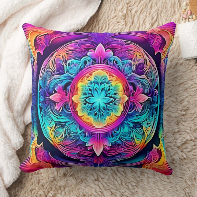 Vibrant Mandala Spirit Kudde (Filt)