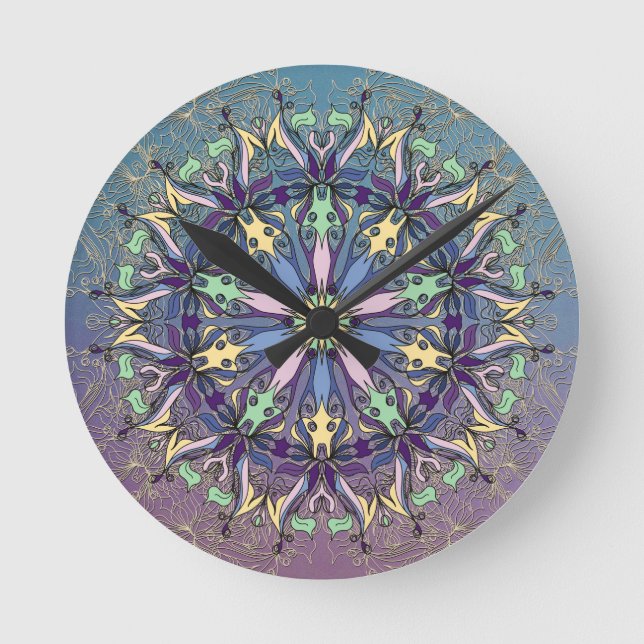 Vibrant Mandala Wall Clock Rund Klocka (Framsida)