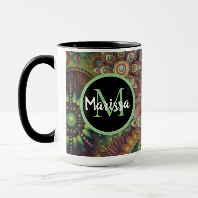 Vibrant Mandalas Monogram Mugg (Vänster)