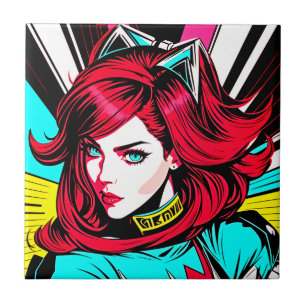 Vibrant Manga Girl Ceramic Tile - pop Art Delight Kakelplatta