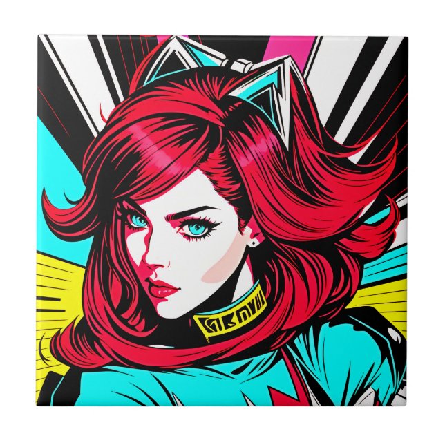 Vibrant Manga Girl Ceramic Tile - pop Art Delight Kakelplatta (Framsidan)