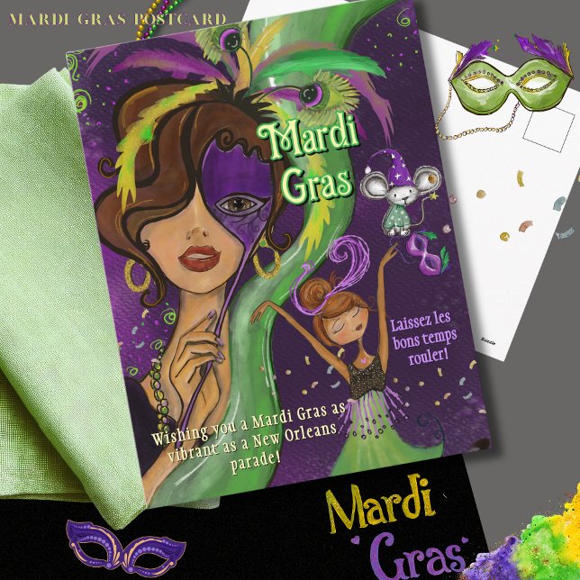 Vibrant Mardi Gras Masquerade Postcard Helg Vykort (Vibrant Mardi Gras Masquerade Postcard)