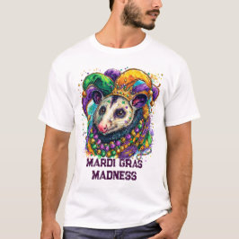 Vibrant Mardi Gras possum in jester mask and beads T Shirt