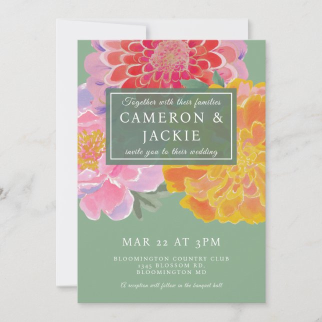 Vibrant Marigold and Zinnia Wedding Inbjudningar (Framsida)