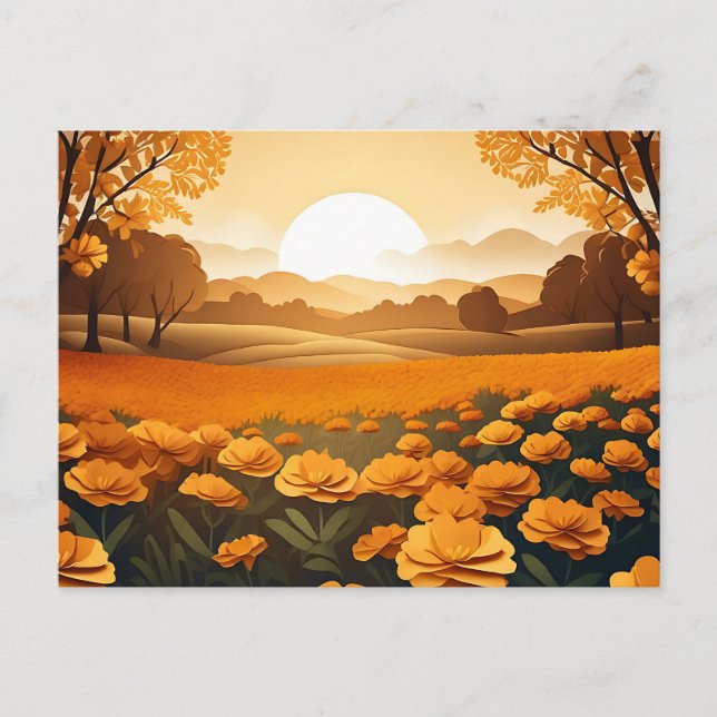 Vibrant Marigold Fält med solbelyst Vykort (Framsida)