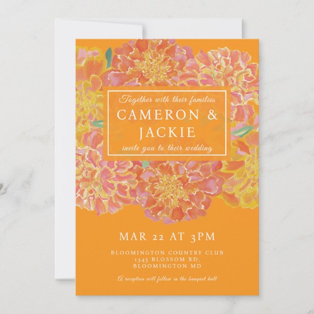 Vibrant Marigold Orange Wedding Invitation Inbjudningar (Framsida)