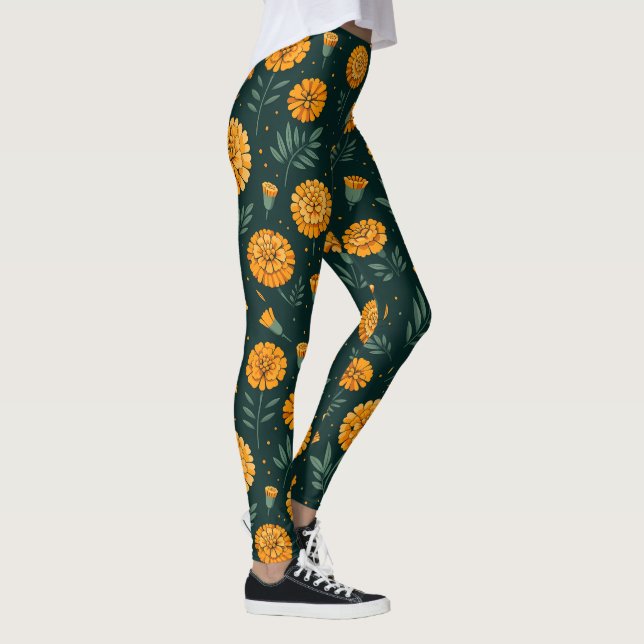 Vibrant Marigolds Mönster Leggings (Höger)