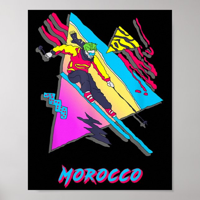 Vibrant Marocko Ski Skier Skiing Äventyr Graphic Poster (Framsidan)
