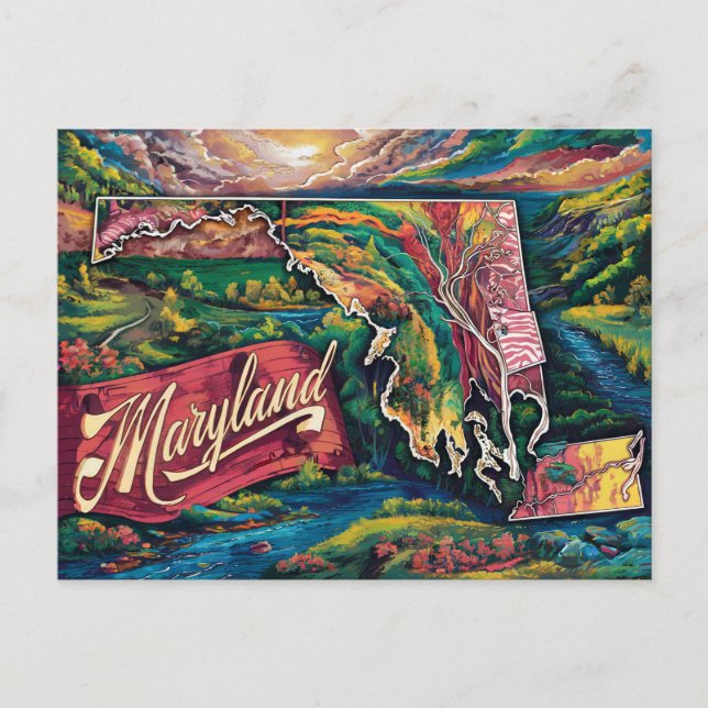 Vibrant Maryland Karta Art Vykort (Framsida)