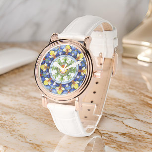 Vibrant Medallion Symmetric Blad Blommigt Majolica Armbandsur