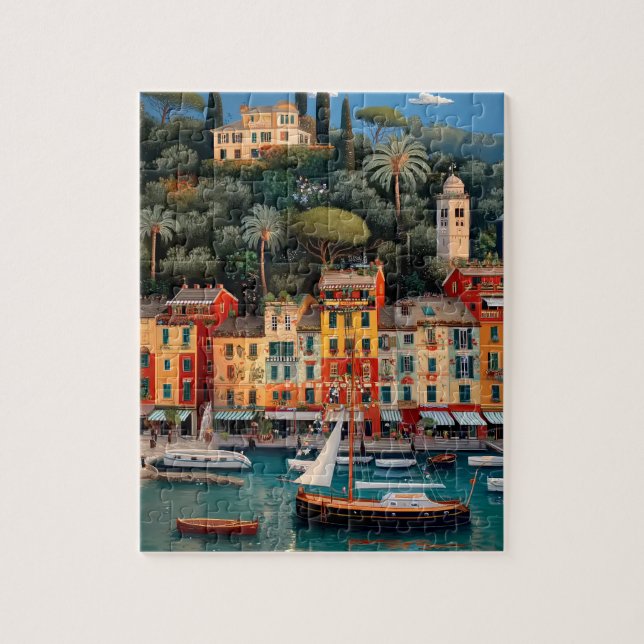 Vibrant Mediterranean Seaside Village Puzzle Pussel (Vertikal)