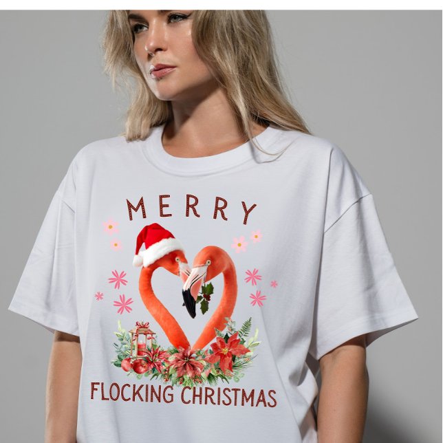 Vibrant Merry Flocking Christmas Flamingo AI Art T Shirt (Skapare uppladdad)