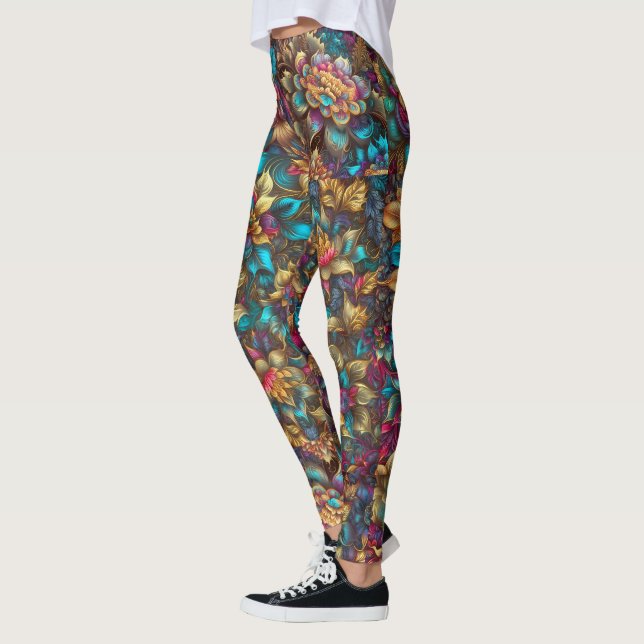 Vibrant metallisk Blommigt Gardenlegeringar - Söt Leggings (Vänster)